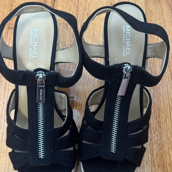 Michael Kors Black and Tan Wedge Sandals - Picture 3 of 3